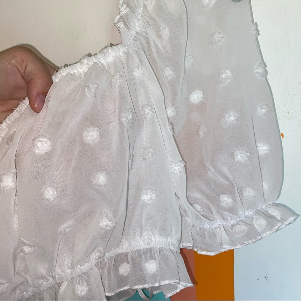 White Polka Dot Puff Sleeve Top